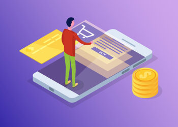 Online banking and Shoping, Mobile payments,  Transfer money isometric concept. Vector illustration.